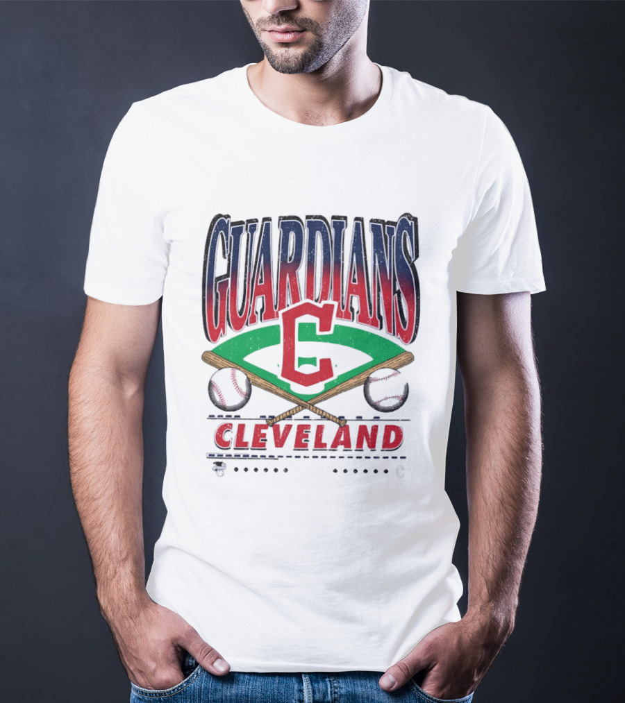 Cleveland Guardians Baseball Team Retro Style With Bats And Ball T-Shirt