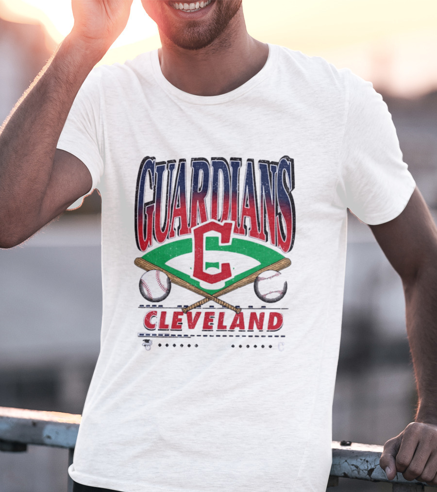 Cleveland Guardians Baseball Team Retro Style With Bats And Ball T-Shirt