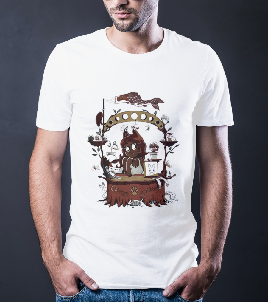 Critter Corner Fox Girl And Rabbits Anime Aesthetic T-Shirt