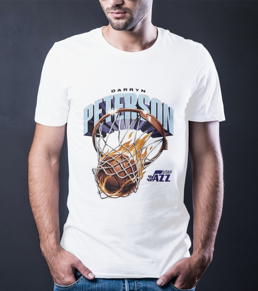 Darryn Peterson NBA Utah Jazz Basketball Hoop Flames T-Shirt