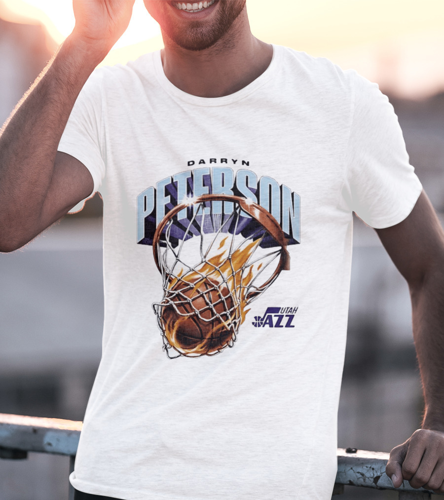Darryn Peterson NBA Utah Jazz Basketball Hoop Flames T-Shirt