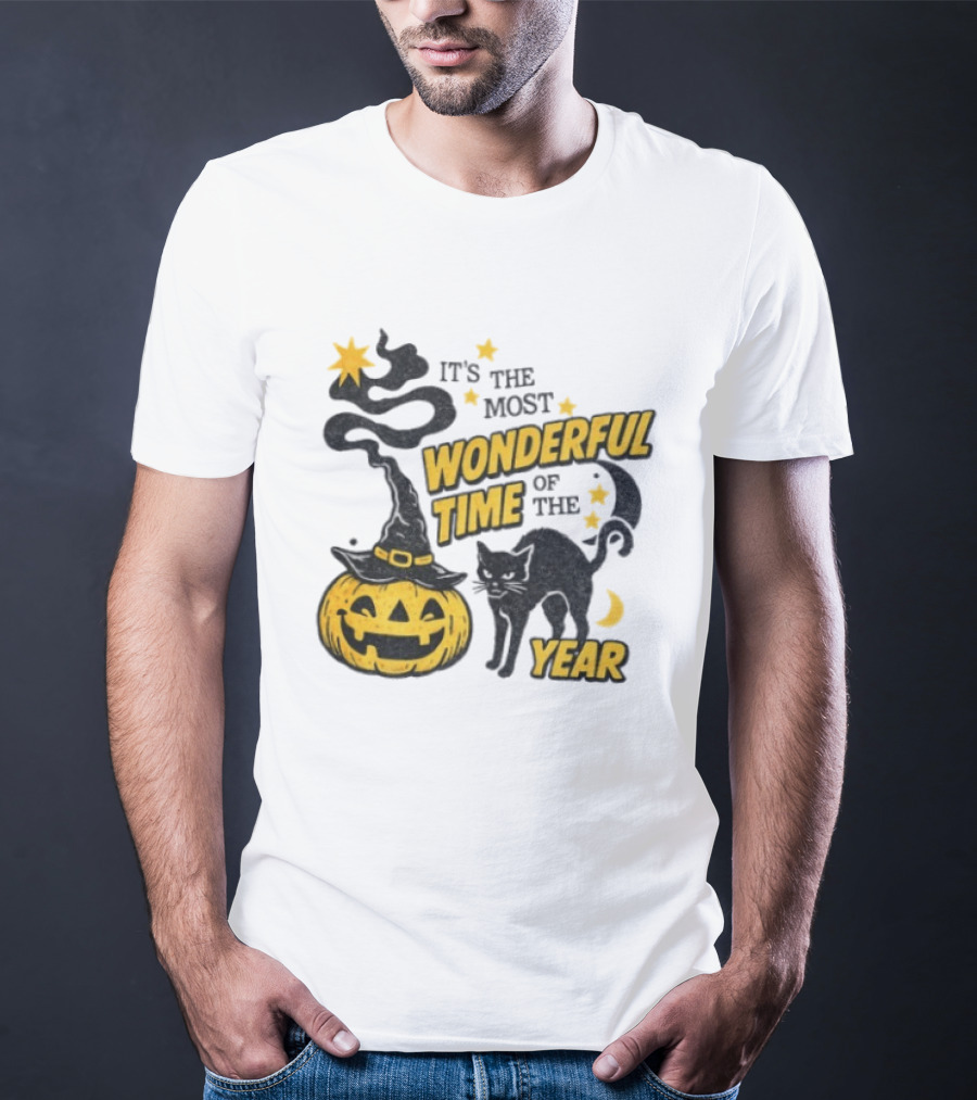 It's The Most Wonderful Time Of The Year Halloween Pumpkin Black Cat T-Shirt