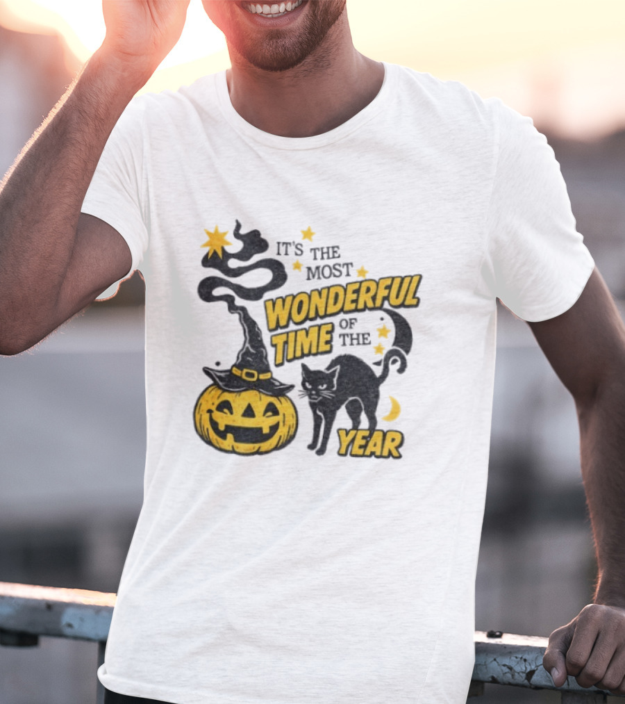 It's The Most Wonderful Time Of The Year Halloween Pumpkin Black Cat T-Shirt