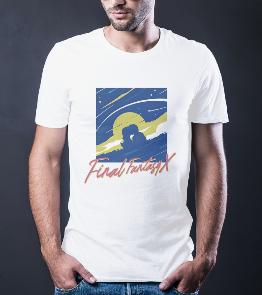Final Fantasy X Tidus And Yuna Romantic Silhouette Under Moonlit Sky T-Shirt