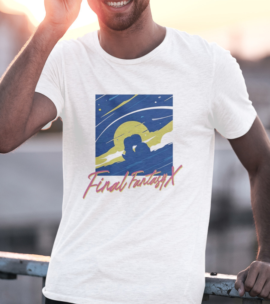 Final Fantasy X Tidus And Yuna Romantic Silhouette Under Moonlit Sky T-Shirt