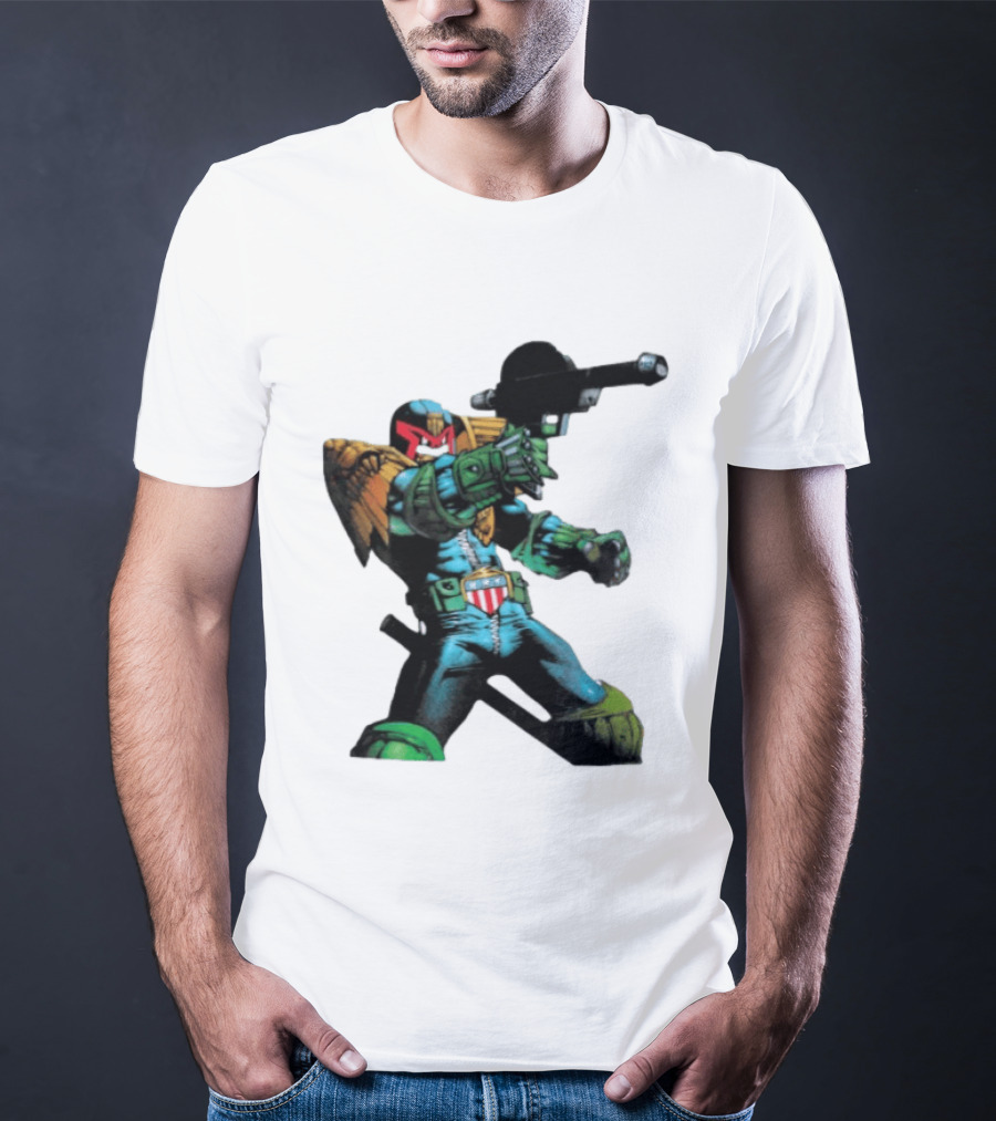 Judge Dredd Lawgiver Comic Book Character With Iconic Helmet T-Shirt