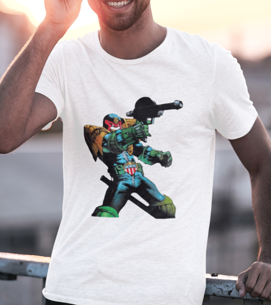Judge Dredd Lawgiver Comic Book Character With Iconic Helmet T-Shirt