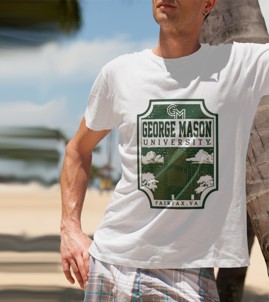 George Mason University GMU Fairfax VA Campus Scene Retro Vintage Green T-Shirt