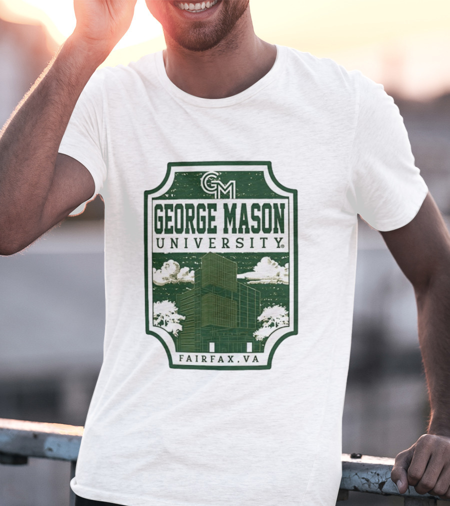 George Mason University GMU Fairfax VA Campus Scene Retro Vintage Green T-Shirt