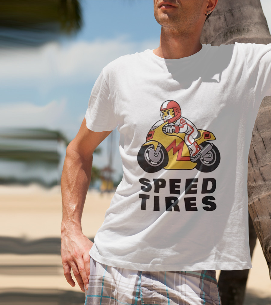 Speed Tires Tiger Motorcycle Racing Biker Rider On Yellow Bike T-Shirt