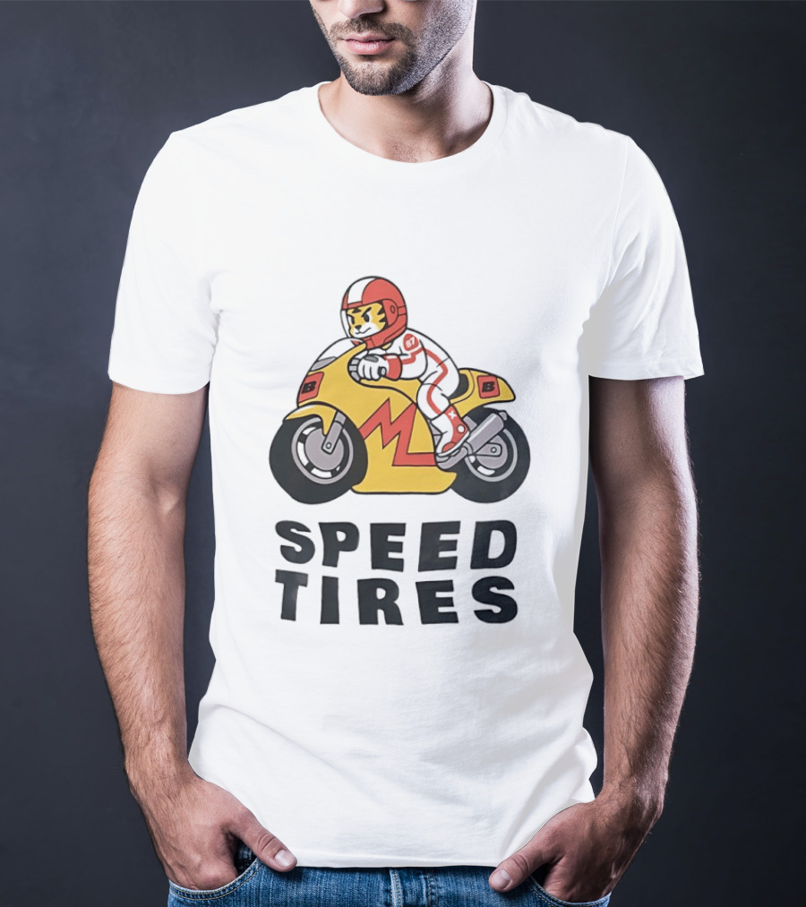 Speed Tires Tiger Motorcycle Racing Biker Rider On Yellow Bike T-Shirt