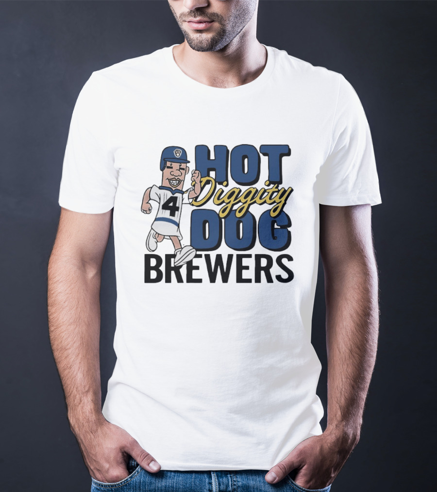 Milwaukee Brewers Hot Diggity Dog Baseball Player Number 4 T-Shirt