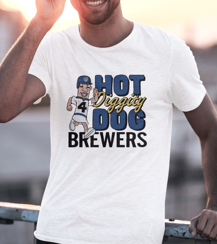 Milwaukee Brewers Hot Diggity Dog Baseball Player Number 4 T-Shirt