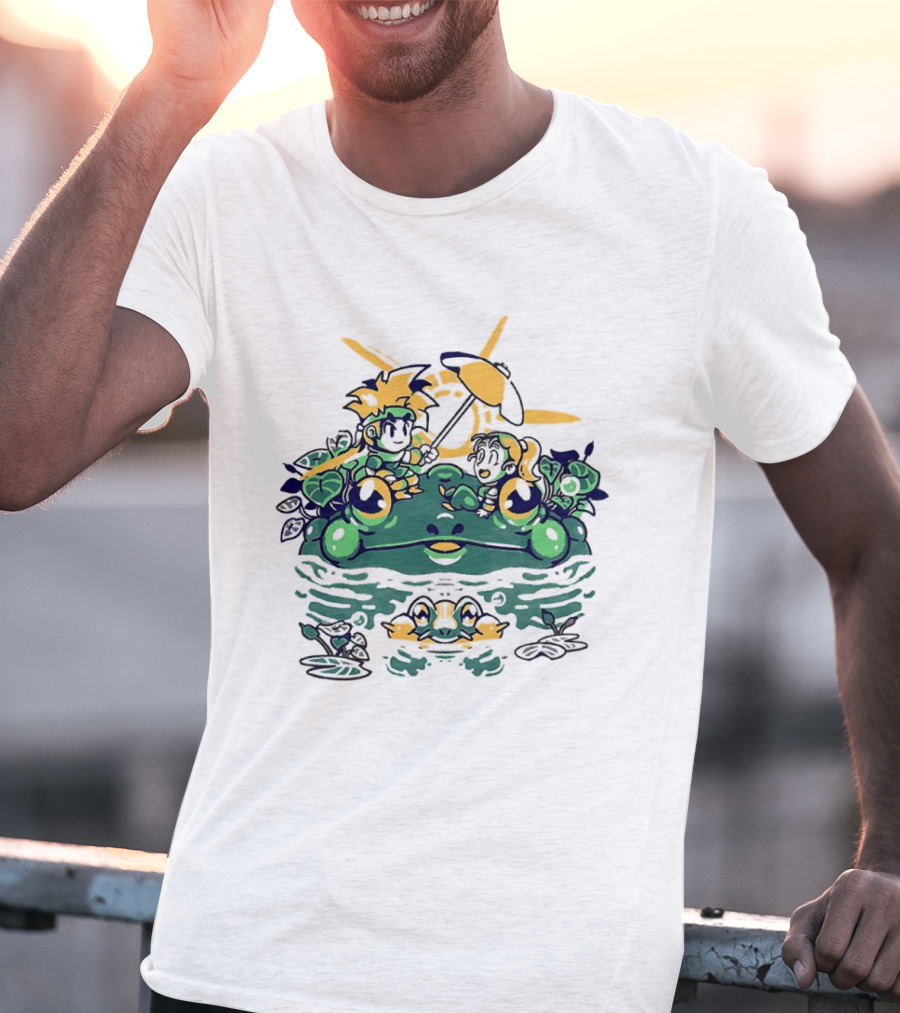 Hot Summer Swamp Frog Nature Characters Relaxing In Sun With Tropical Plants T-Shirt