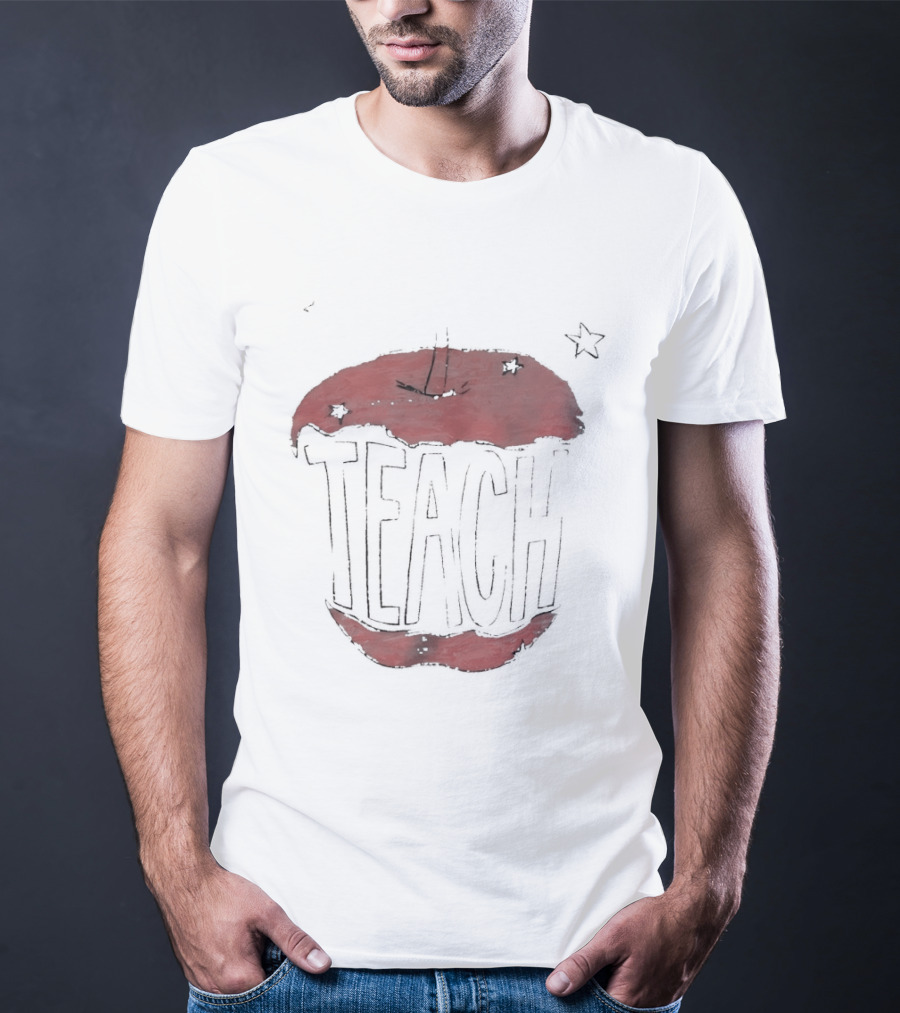 Teach Apple Bitten Cartoon Text Stars T-Shirt