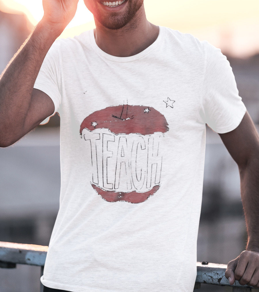 Teach Apple Bitten Cartoon Text Stars T-Shirt