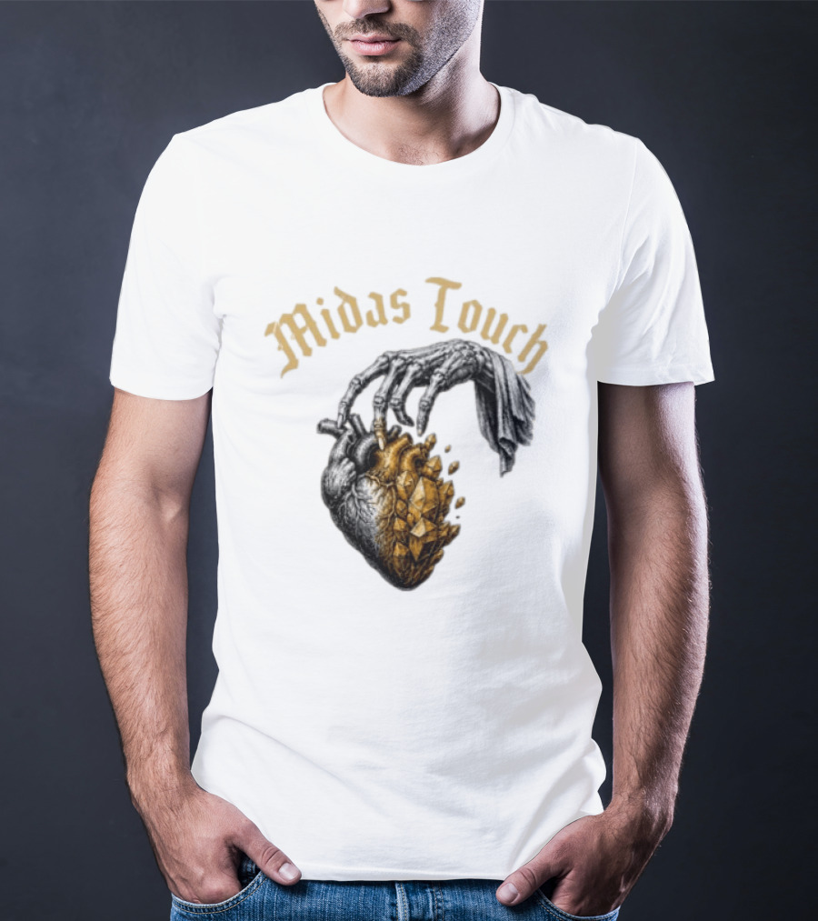 Midas Touch Skeleton Hand Crystal Heart T-Shirt