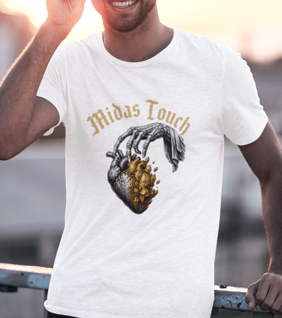 Midas Touch Skeleton Hand Crystal Heart T-Shirt