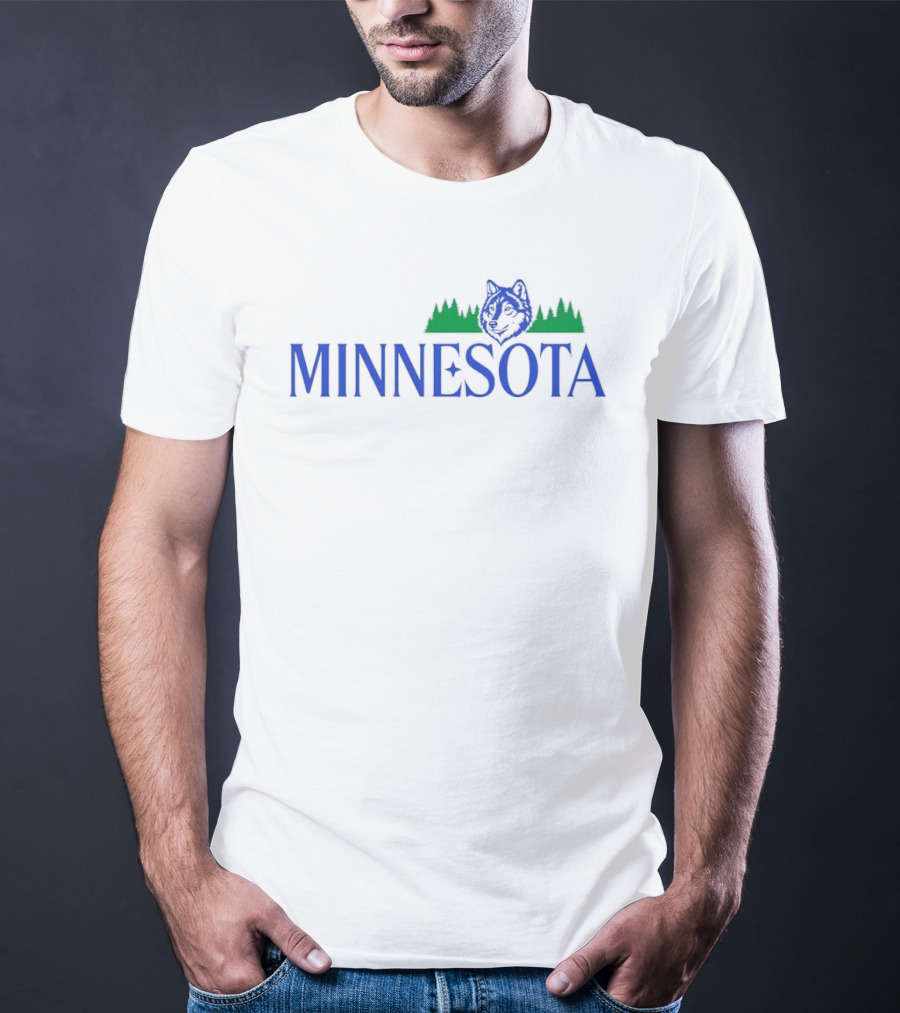 Minnesota Wolf Forest Nature Wildlife Scenery With Blue Green Trees And Animal T-Shirt