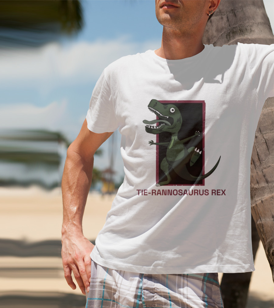 TIE RANNOSAURUS REX Dinosaur Humor Pun With Green Tie T-Shirt
