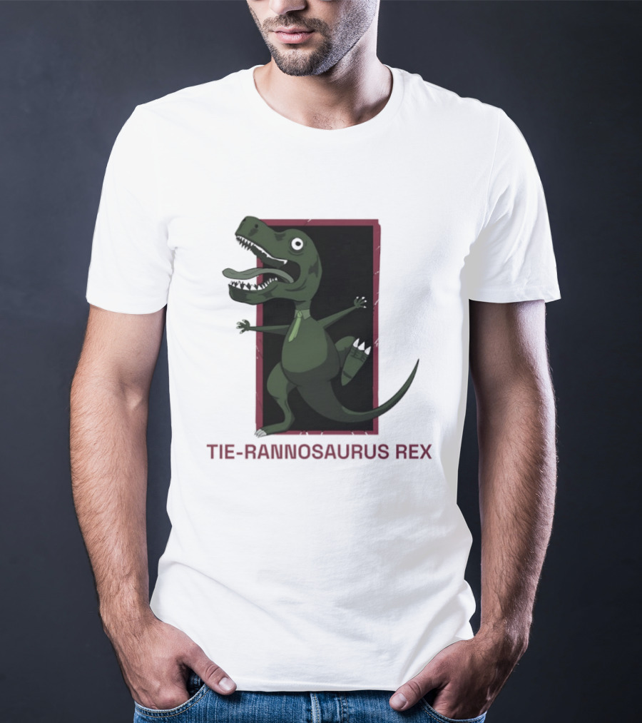TIE RANNOSAURUS REX Dinosaur Humor Pun With Green Tie T-Shirt