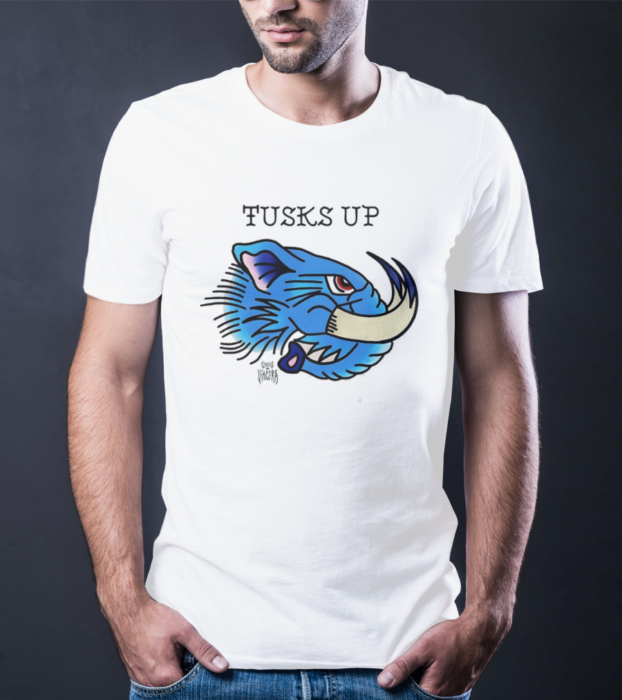 Tusks Up Blue Boar Head By Ghou Viscera T-Shirt