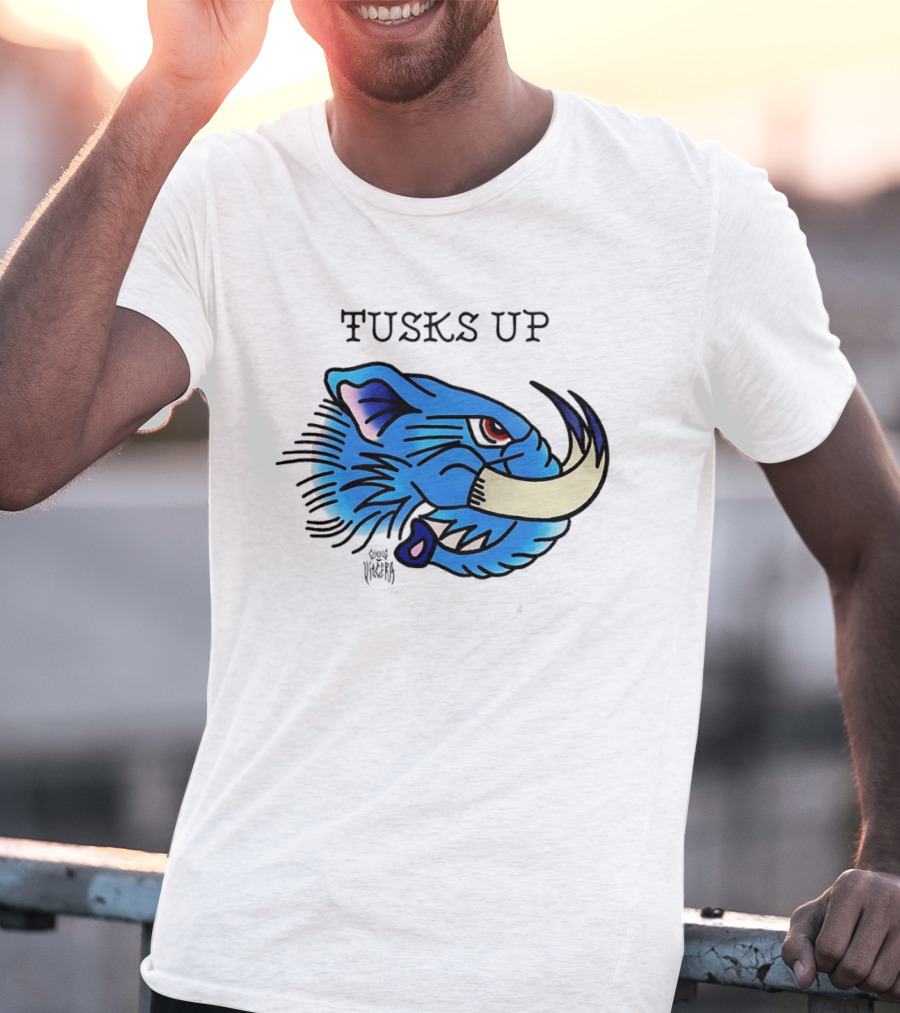 Tusks Up Blue Boar Head By Ghou Viscera T-Shirt