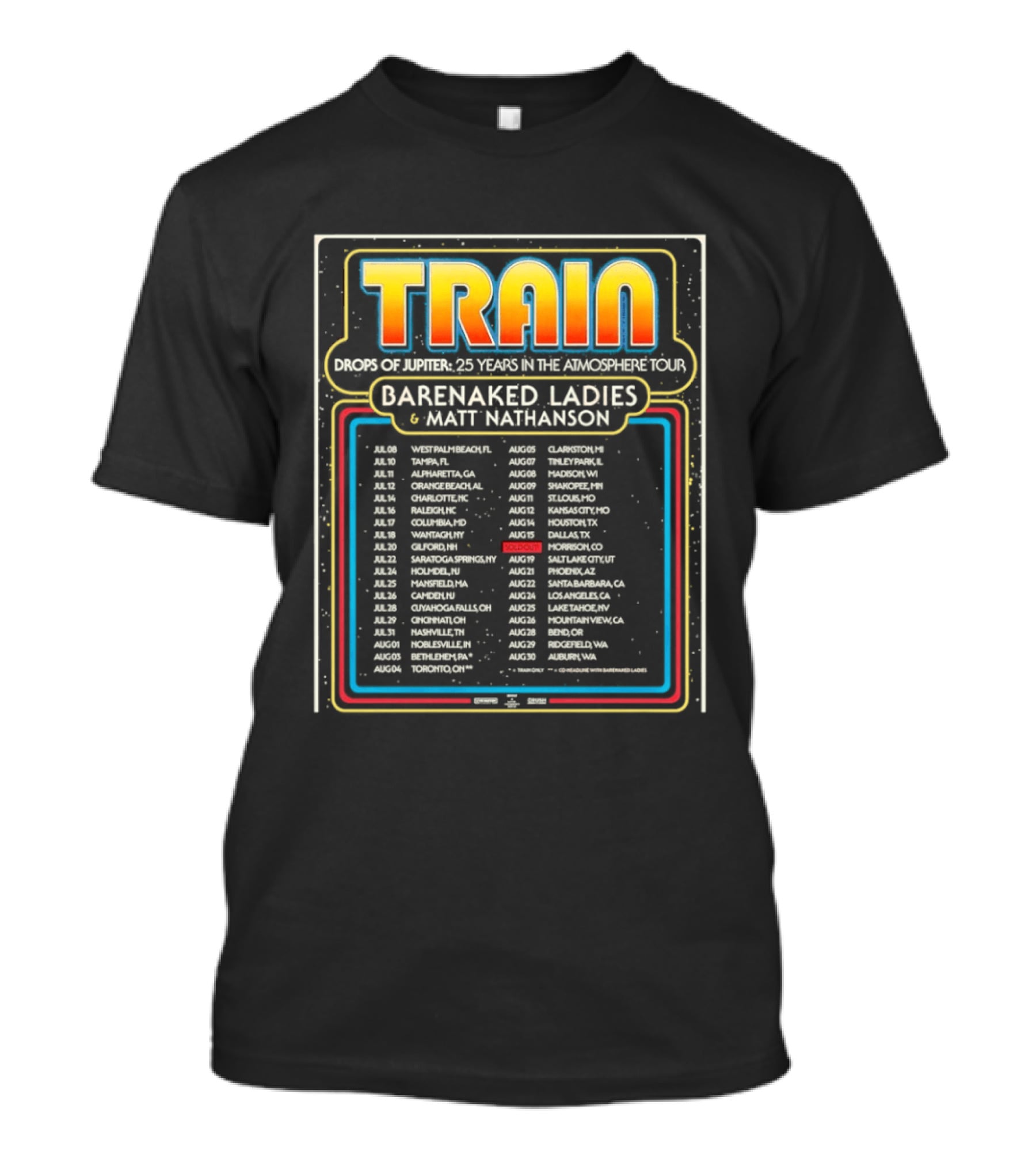 Train Drops Of Jupiter 25 Years Tour Barenaked Ladies And Matt Nathanson Tour Dates 2023 T-Shirt