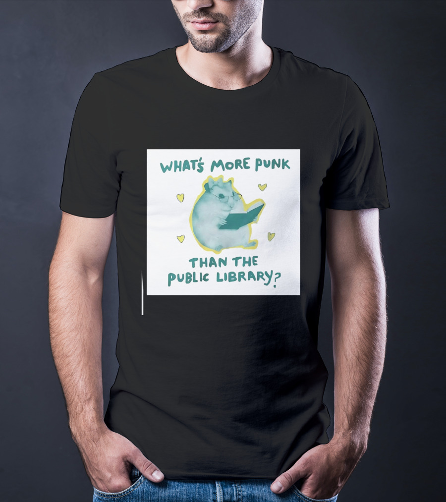 Hamster Reading Cartoon What's More Punk Than The Public Library T-Shirt