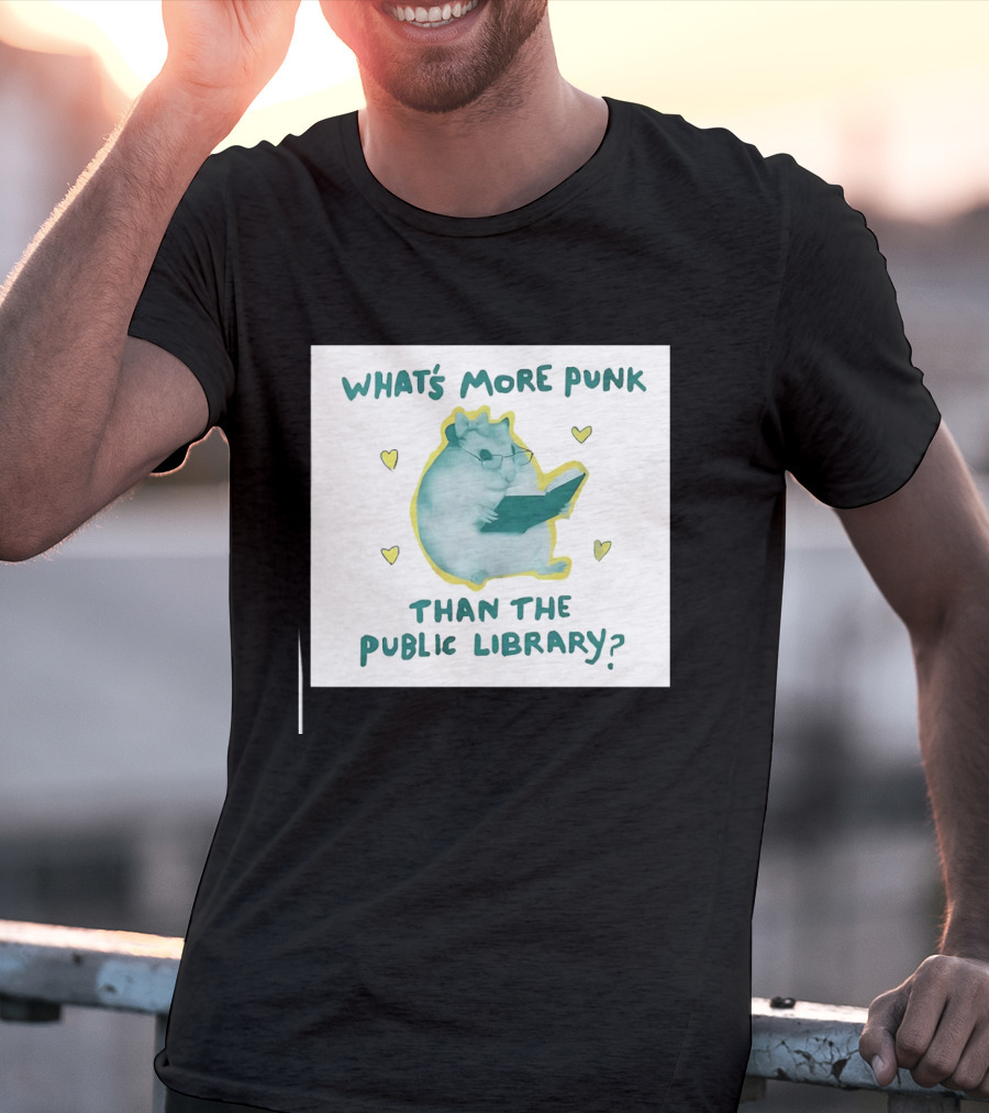 Hamster Reading Cartoon What's More Punk Than The Public Library T-Shirt