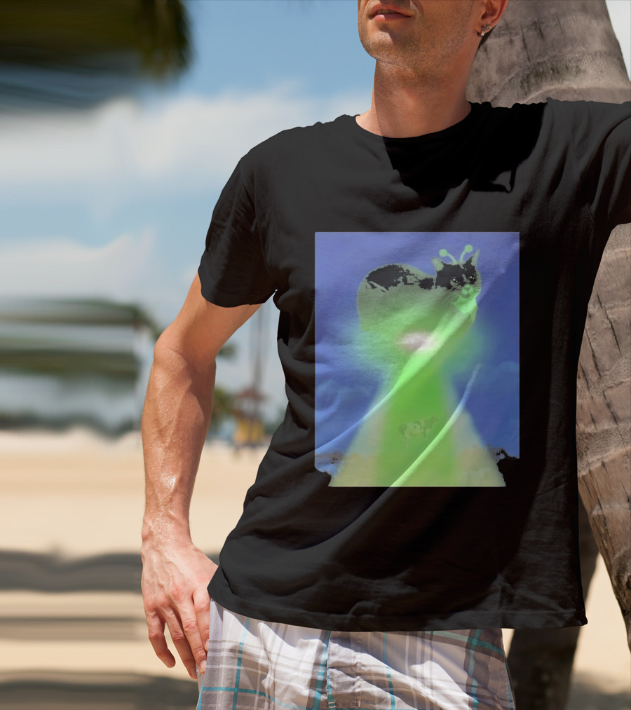 Alien Kitty UFO Beaming Cat Abduction With Tractor Beam And Cow T-Shirt