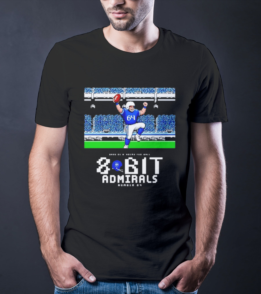 Bayside Academy Football 8 Bit Admirals Player Number 64 Retro Pixel T-Shirt