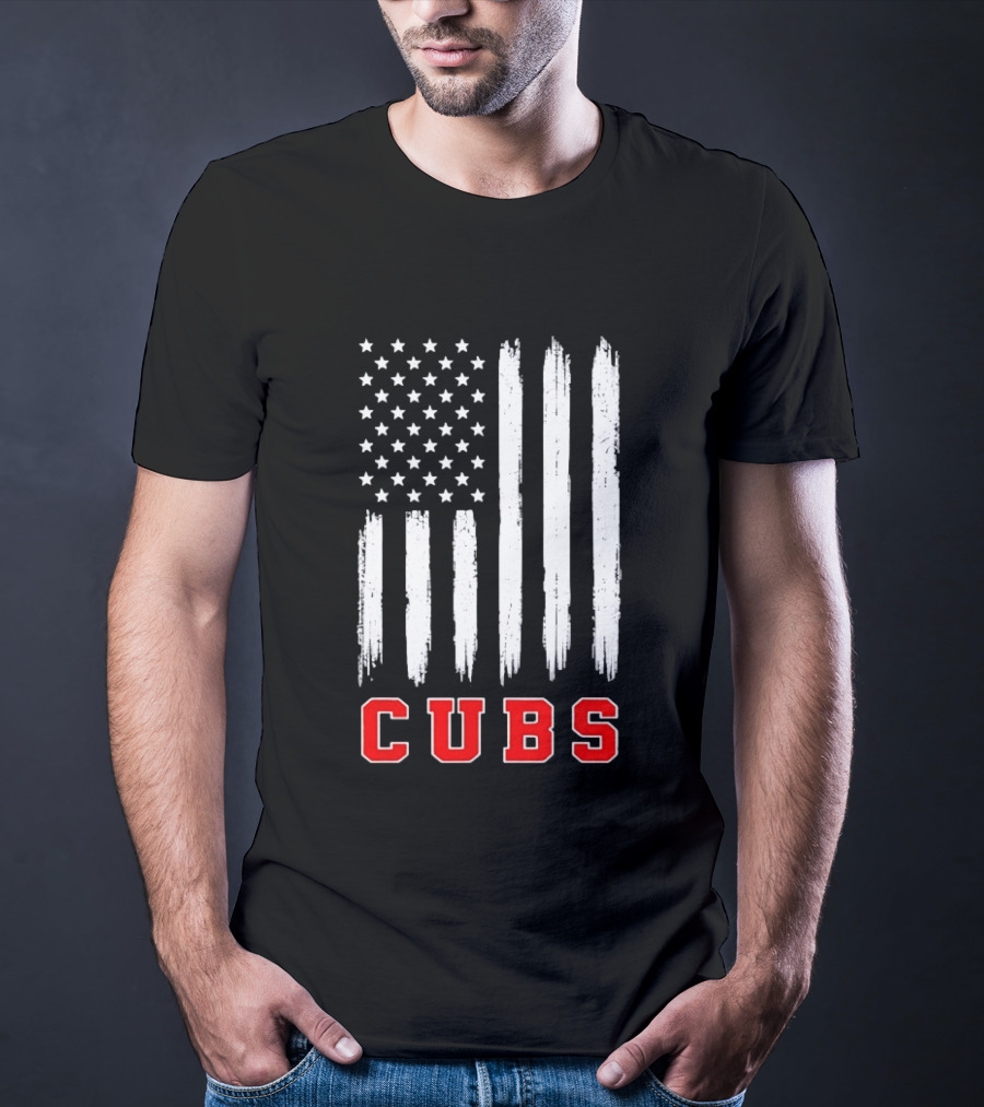 Cubs Distressed American Flag Stars And Stripes T-Shirt