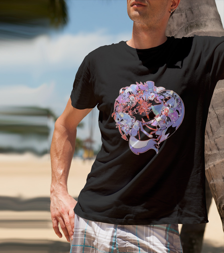 Helluva Boss Blitzø Moxxie Heart Character Collage T-Shirt