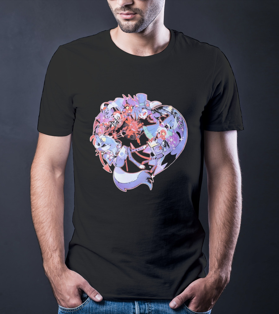 Helluva Boss Blitzø Moxxie Heart Character Collage T-Shirt