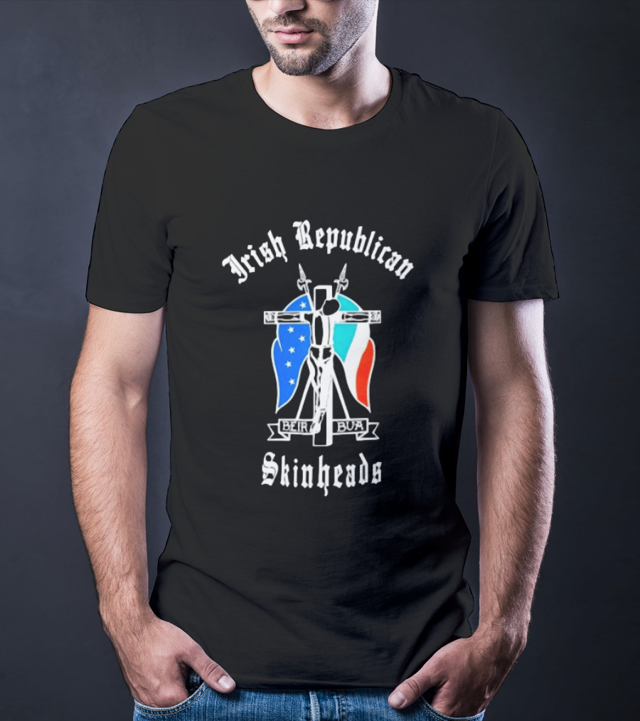 Irish Republican Skinheads Beir Bua Flag Cross T-Shirt