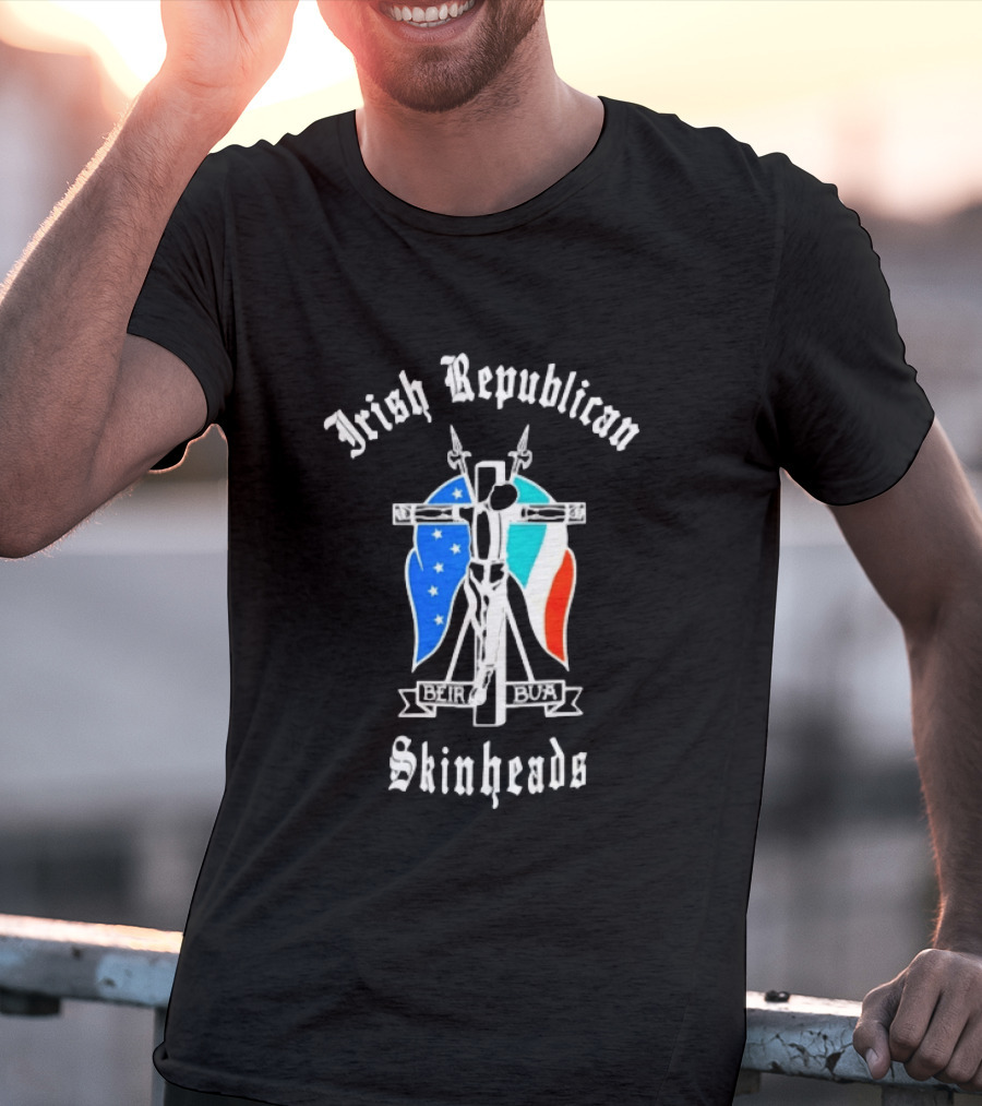 Irish Republican Skinheads Beir Bua Flag Cross T-Shirt