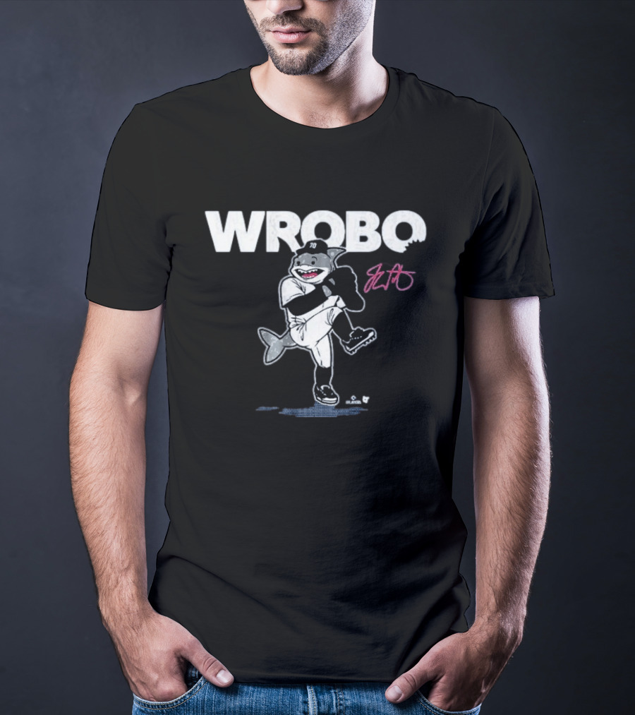 Wrobo 70 Shark Pitcher Cartoon With Signature T-Shirt