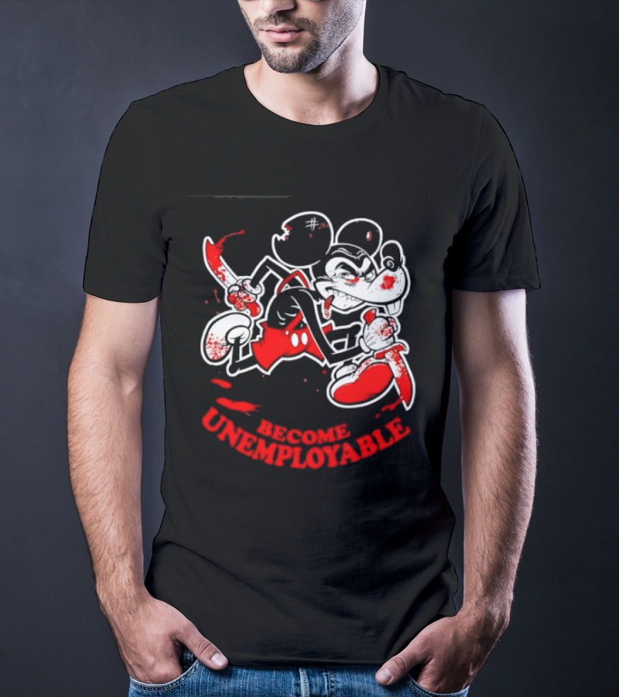 Mickey Mouse Become Unemployable Edgy Cartoon Blood Splatter T-Shirt