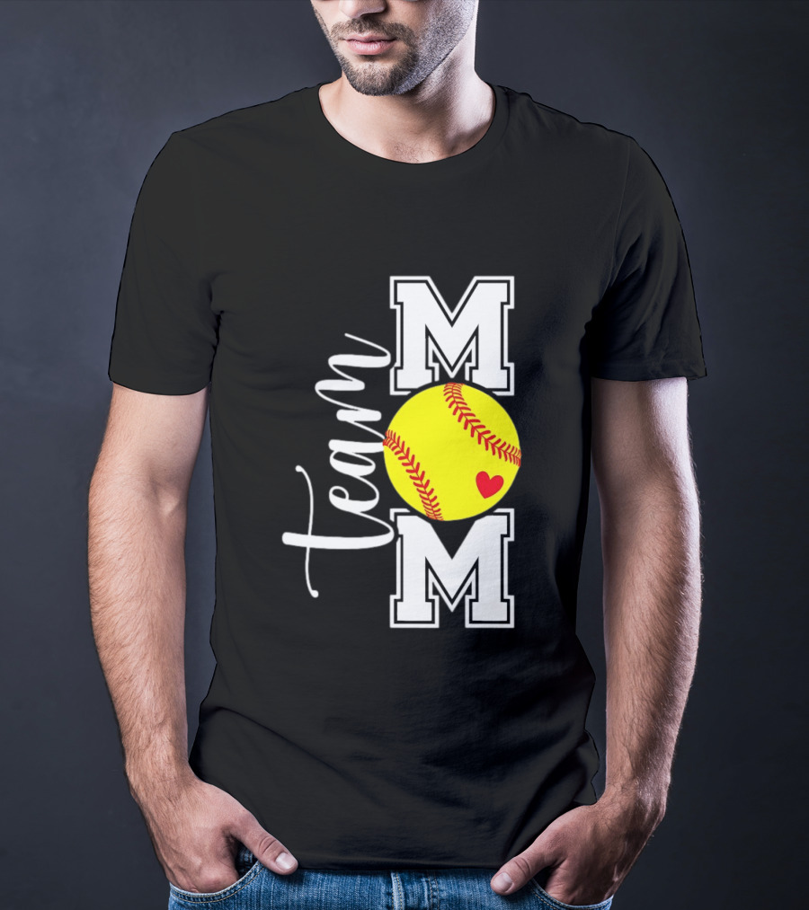 Team Mom Softball Yellow Heart Ball T-Shirt