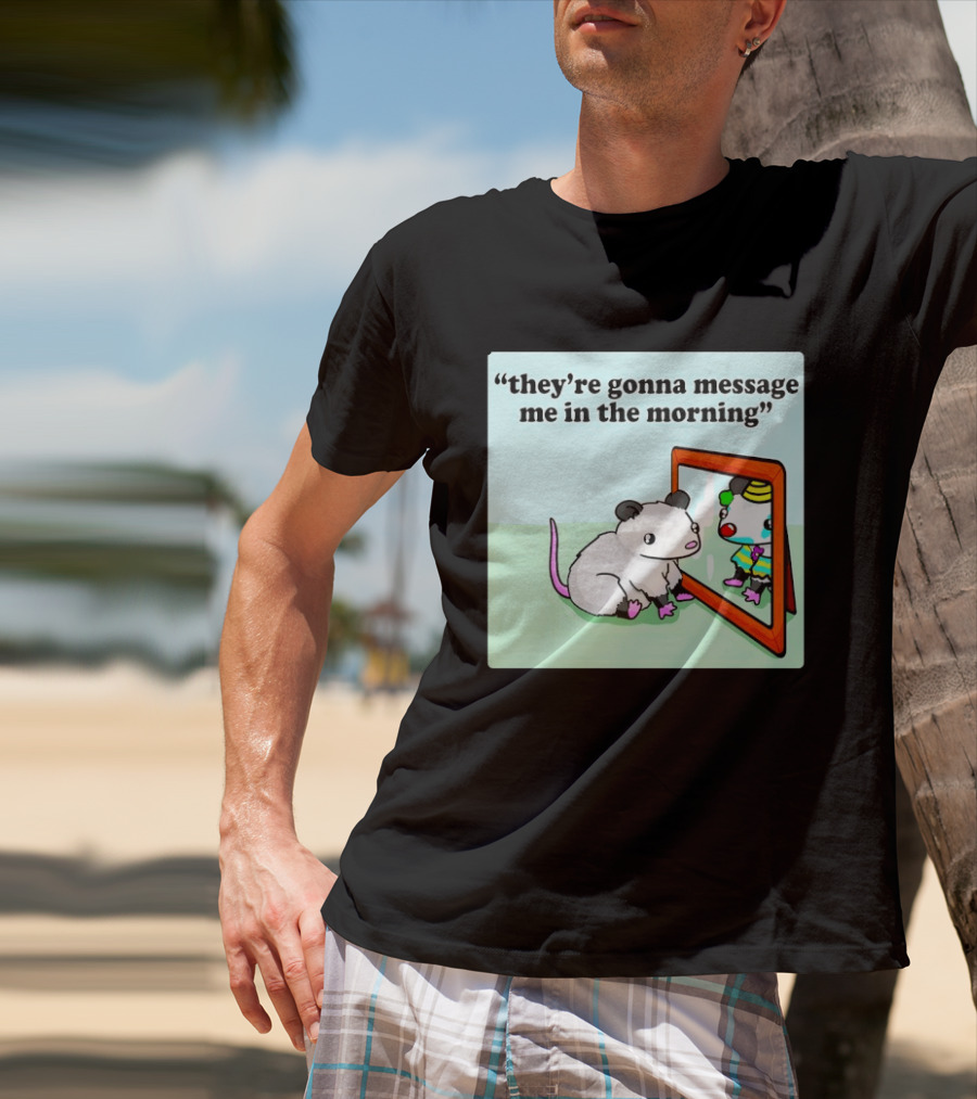 They're Gonna Message Me In The Morning Opossum Clown Mirror Reflection T-Shirt