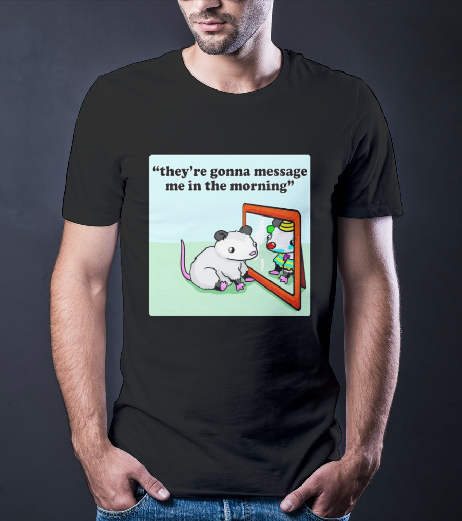 They're Gonna Message Me In The Morning Opossum Clown Mirror Reflection T-Shirt