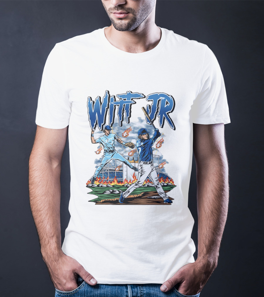 Bobby Witt Jr Kansas City Royals Baseball Player Illustration With Dynamic Action Scenes T-Shirt