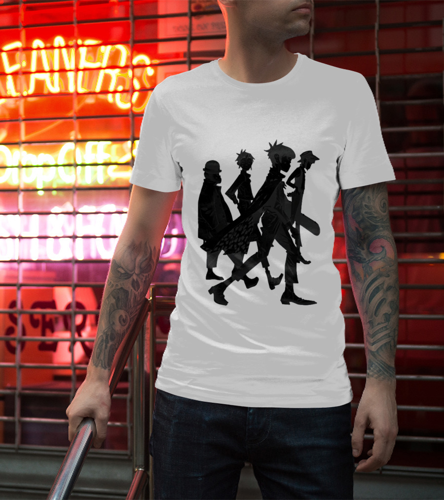 Gorillaz Band Members Silhouettes Dark Shadows Walking T-Shirt