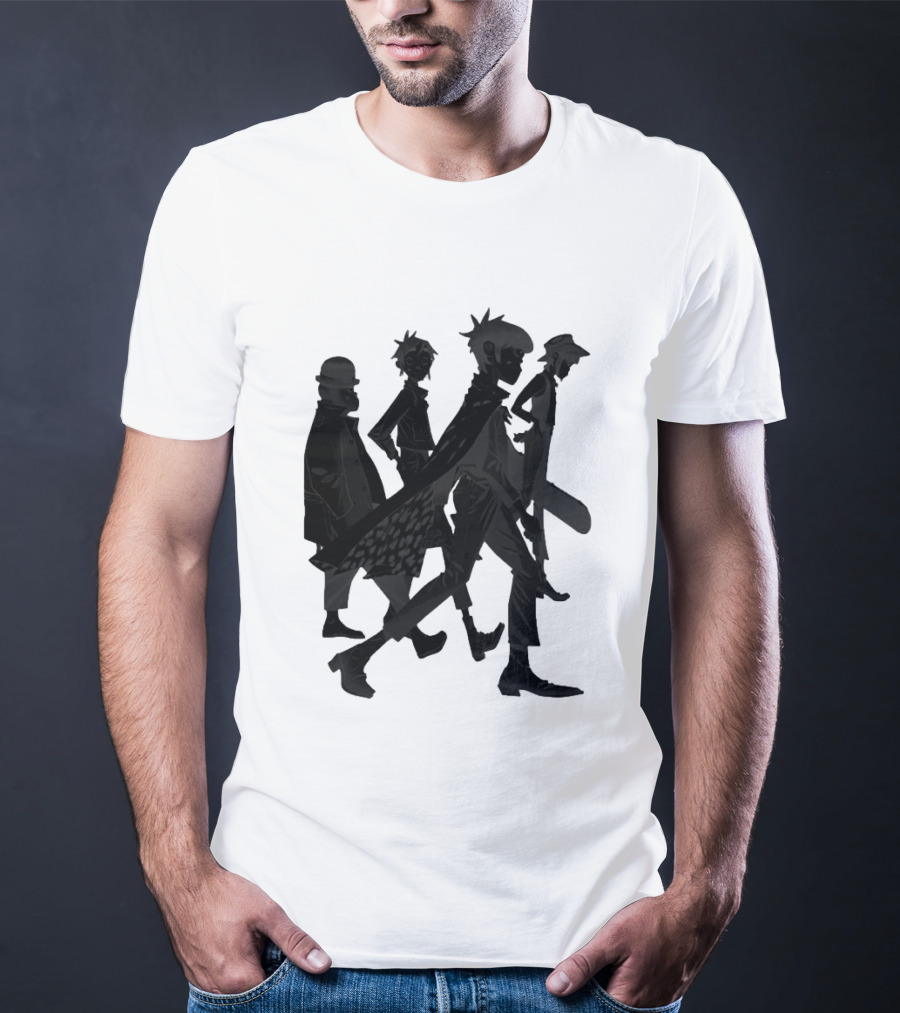 Gorillaz Band Members Silhouettes Dark Shadows Walking T-Shirt