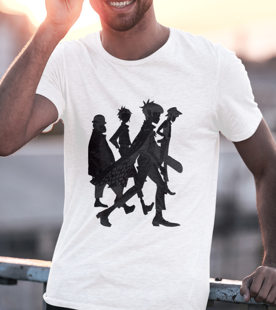 Gorillaz Band Members Silhouettes Dark Shadows Walking T-Shirt
