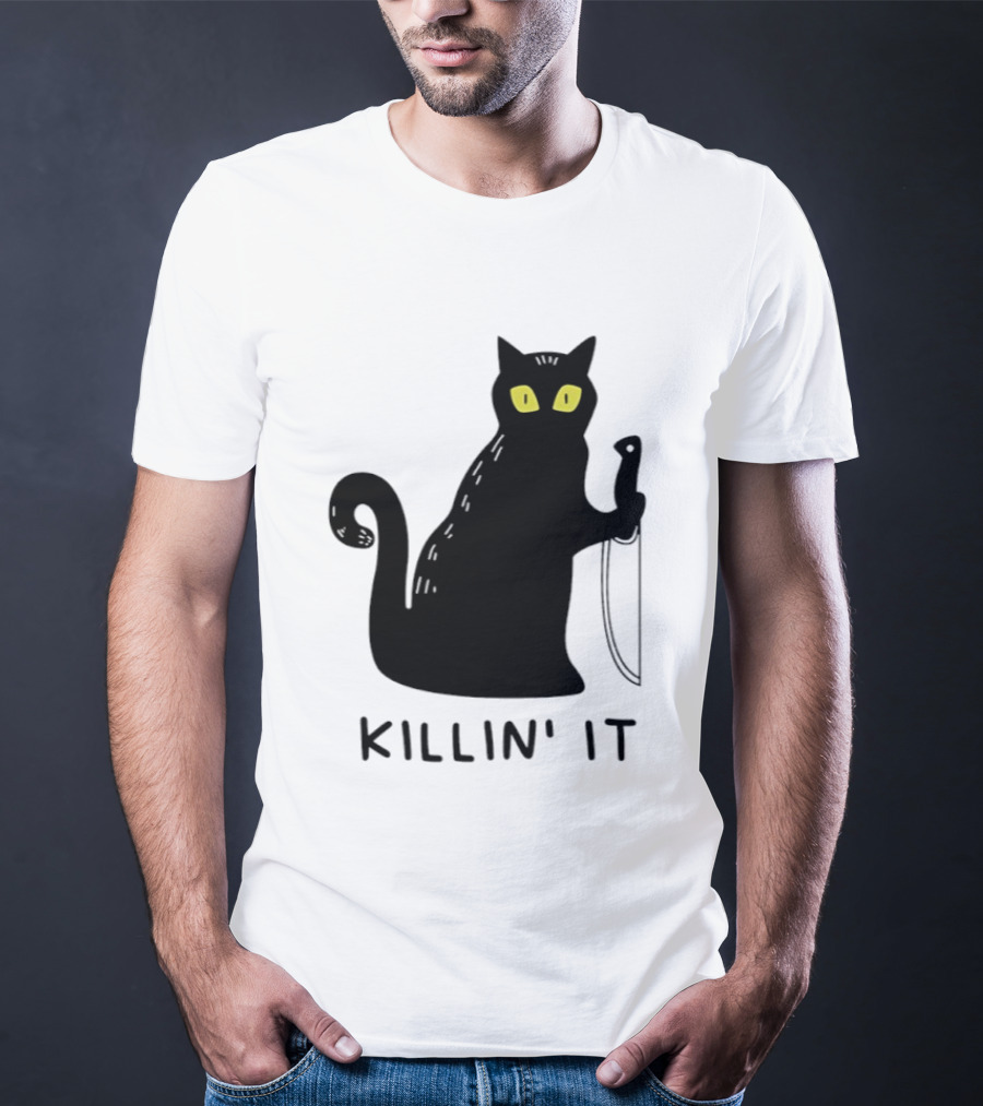 Black Cat Killin' It Halloween Knife T-Shirt