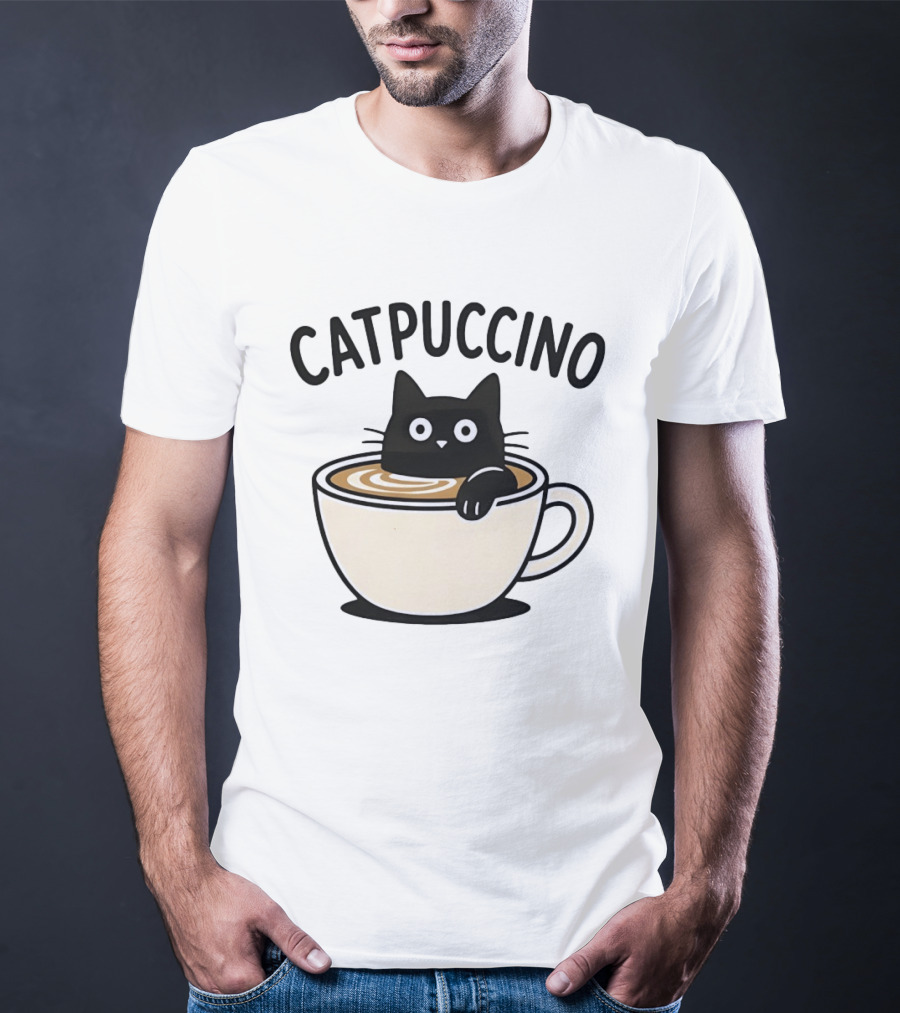 CATPUCCINO Black Cat In A Coffee Cup Cappuccino T-Shirt