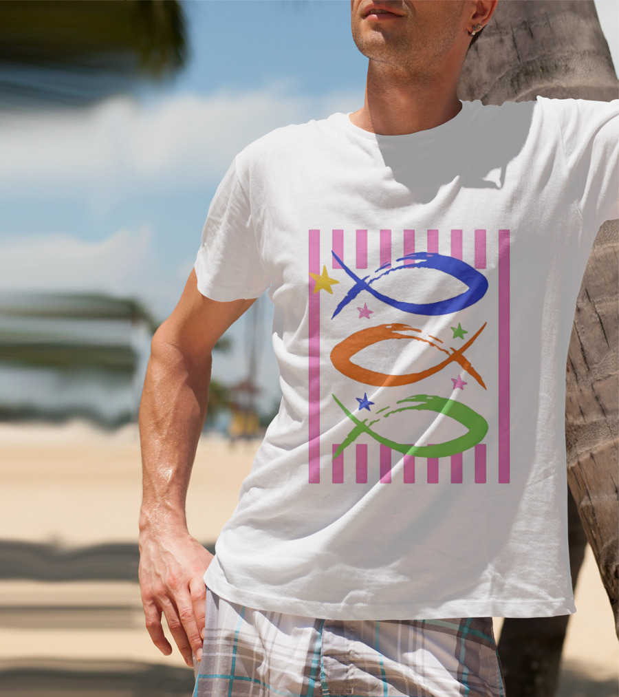 Christian Fish With Vibrant Stars And Stripes T-Shirt