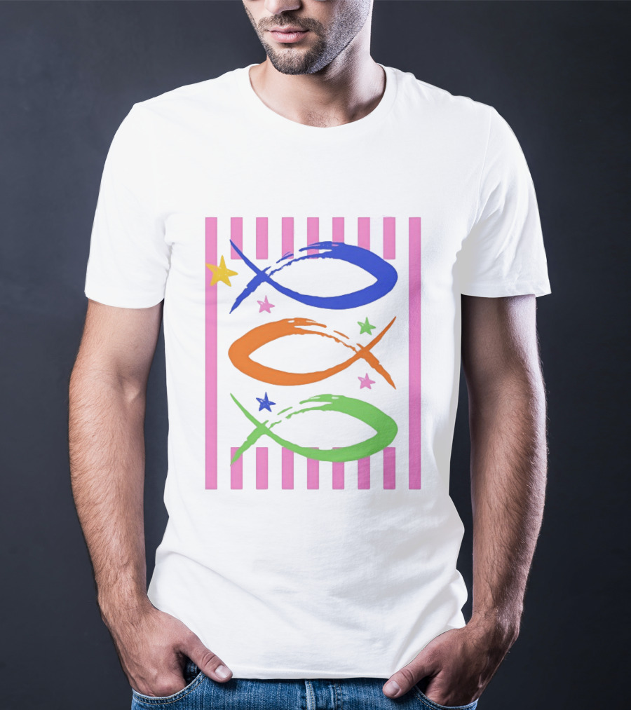 Christian Fish With Vibrant Stars And Stripes T-Shirt